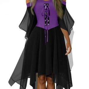 (New)Elegant Purple and Black Off-Shoulder Dress